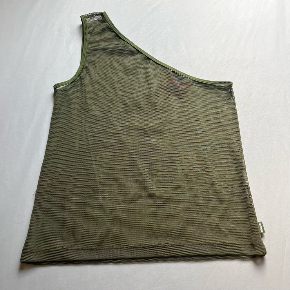 HEAVEN BY MARC JACOBS green knit sheer mesh asymmetrical one shoulder crop tank